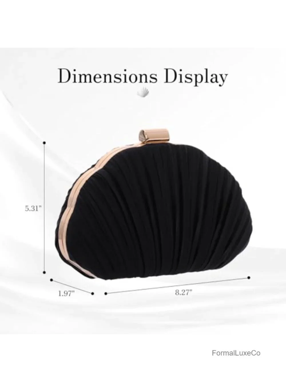 Satin Shell Ruched Clutch Purse with Chain - Evening Bag